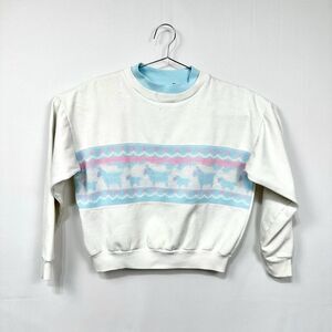 Huntington Ridge Pullover w/ Knitted Panel Farm Animals Grannycore Blue/Pink LG